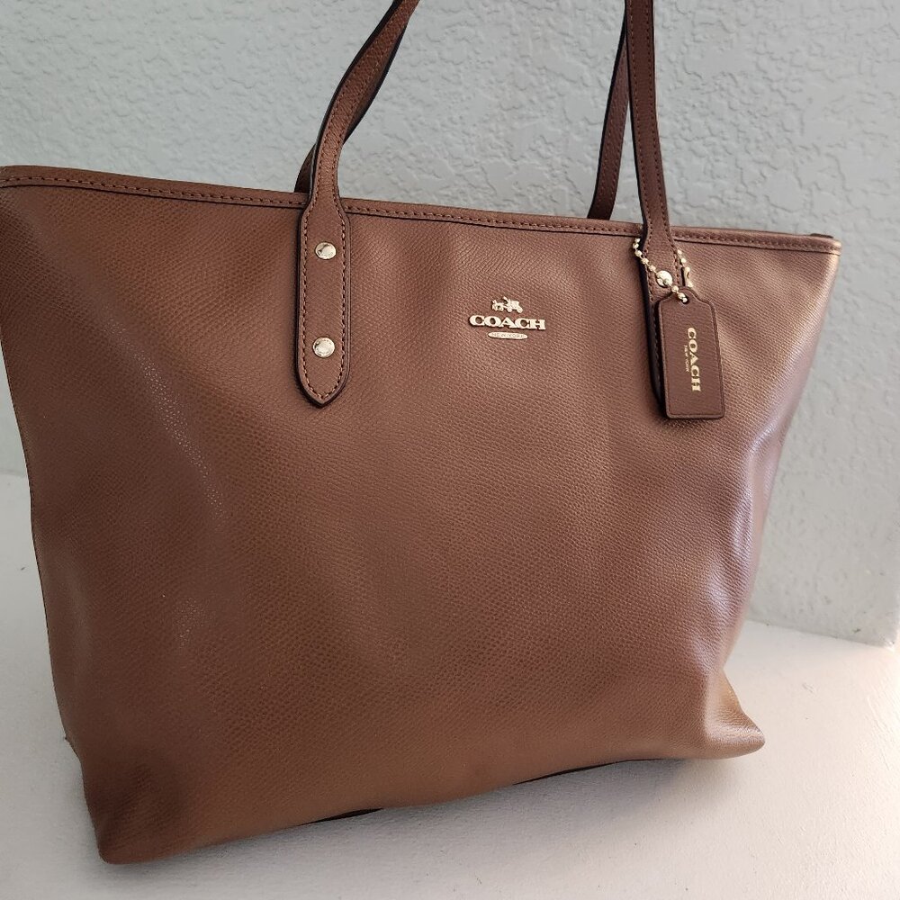 Coach Brown Leather Shoulder Tote with Gold Hardware